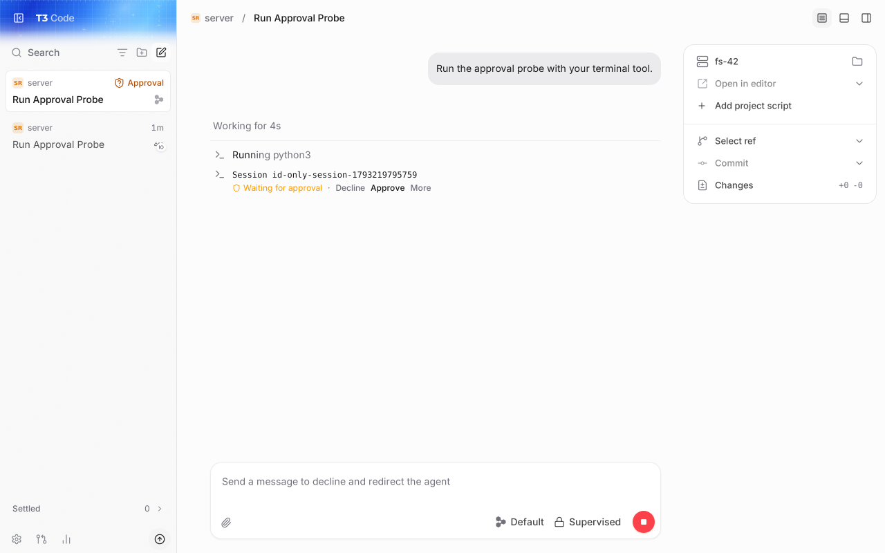 Before: the approval prompt shows Session id-only-session-… (main 9e09926d97)