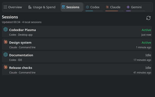 Active and idle local agent sessions