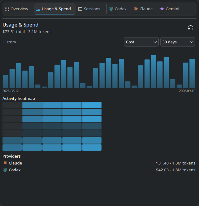 Thirty days of spending and activity across providers