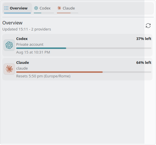 CodexBar Plasma overview