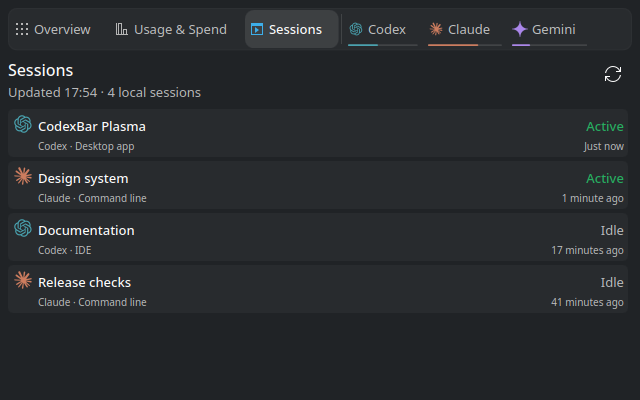 Active and idle local agent sessions