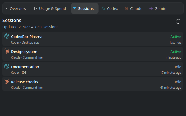 Active and idle local agent sessions