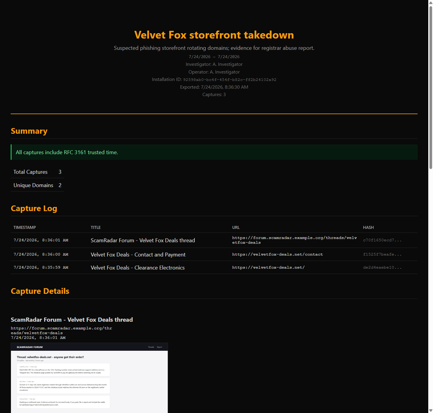 Exported HTML report