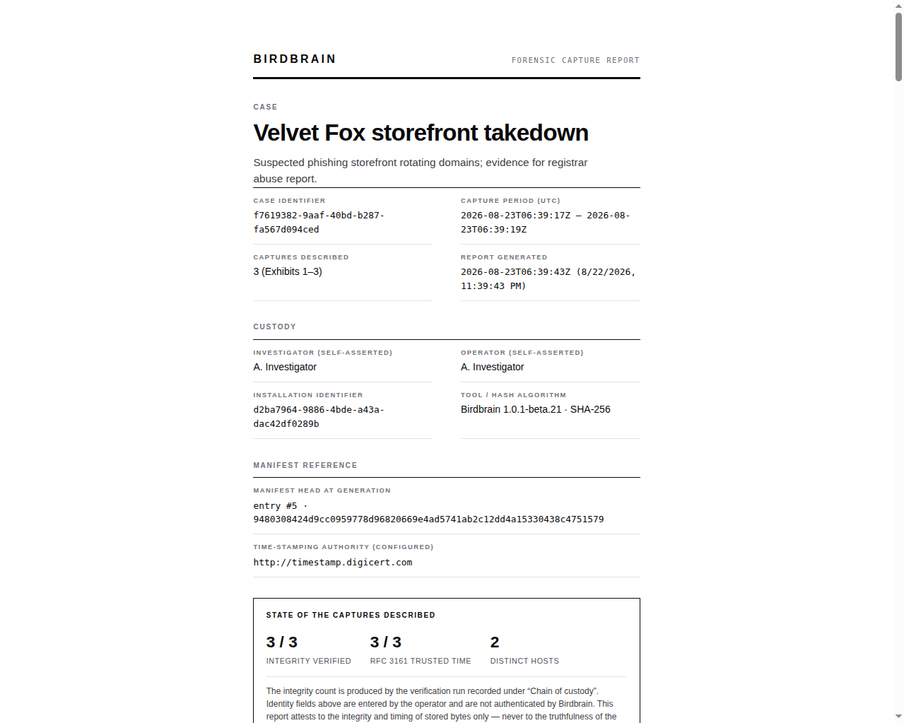 Exported HTML report